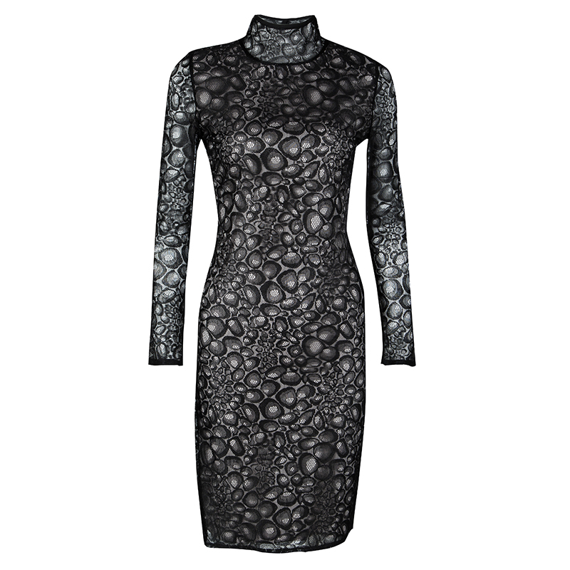Pre Owned Diane Von Furstenberg Black Lace Overlay Long Sleeve Lydia Dress XS