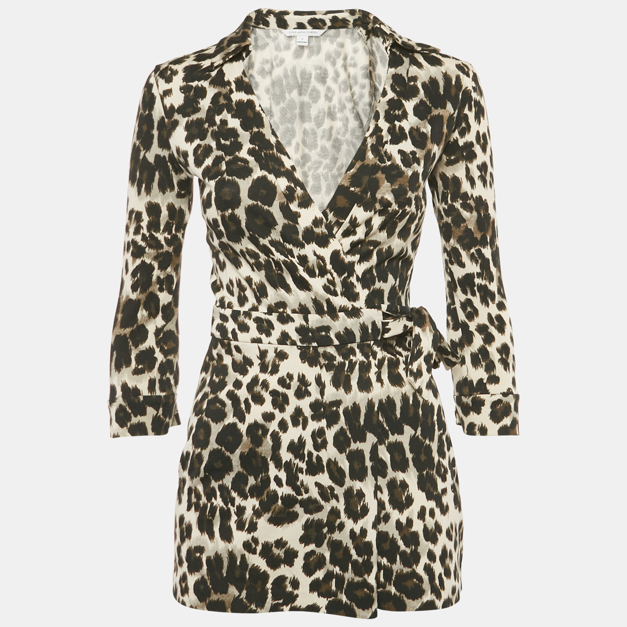 Diane Von Furstenberg Animal Print Cotton Wrap Around Playsuit XS
