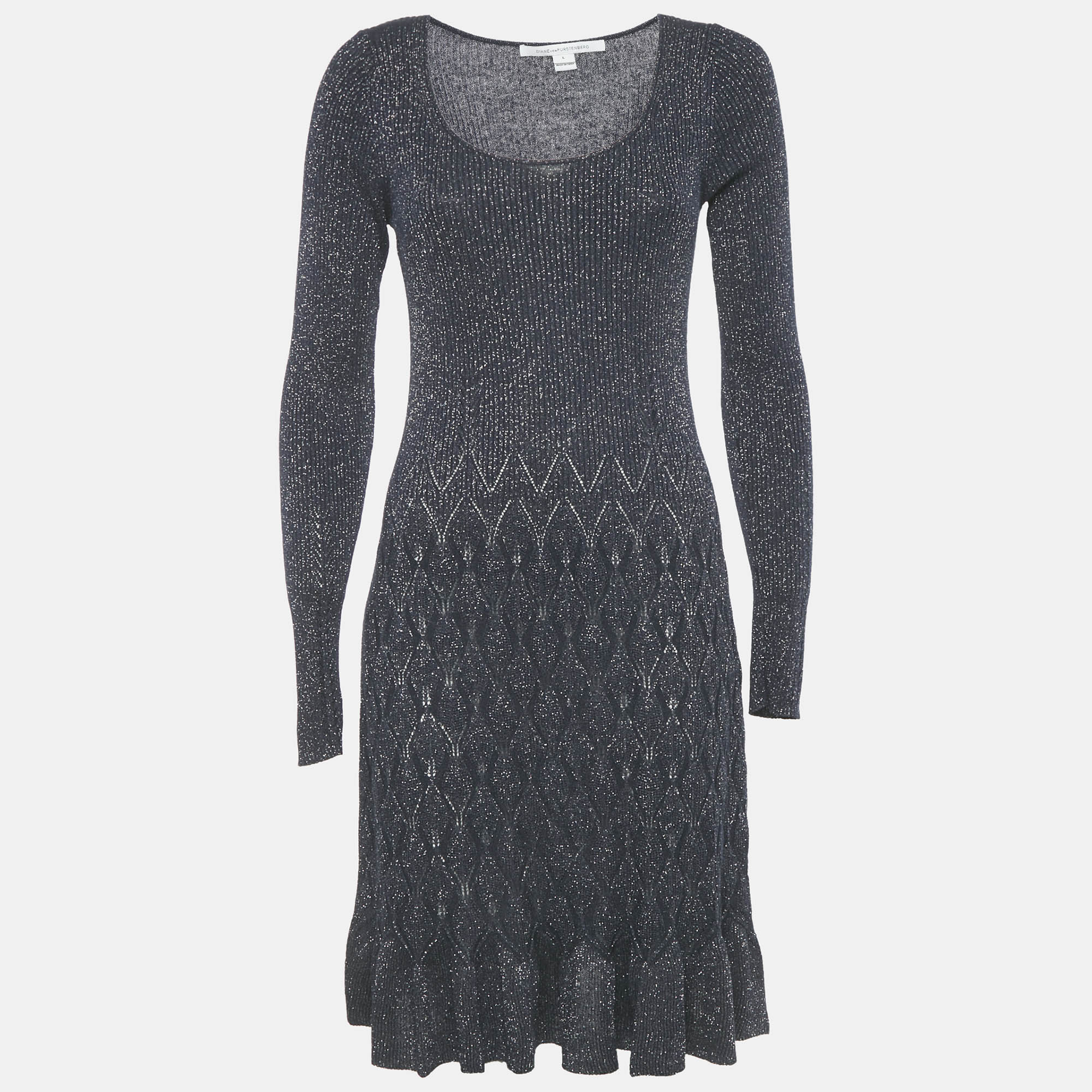 

Diane Von Furstenberg Midnight Blue Lurex Knit Mini Dress L
