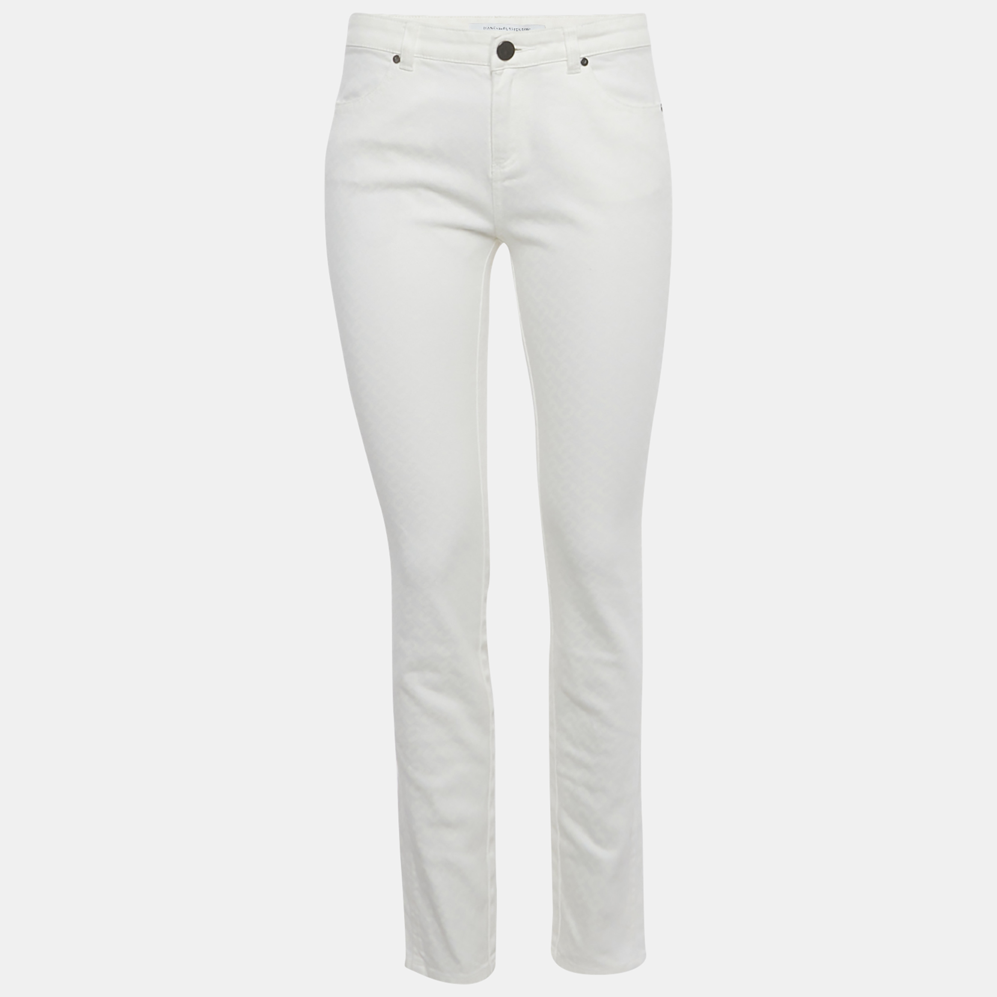 

Diane Von Furstenberg White Denim Chainlink Jeans M/Waist 29"