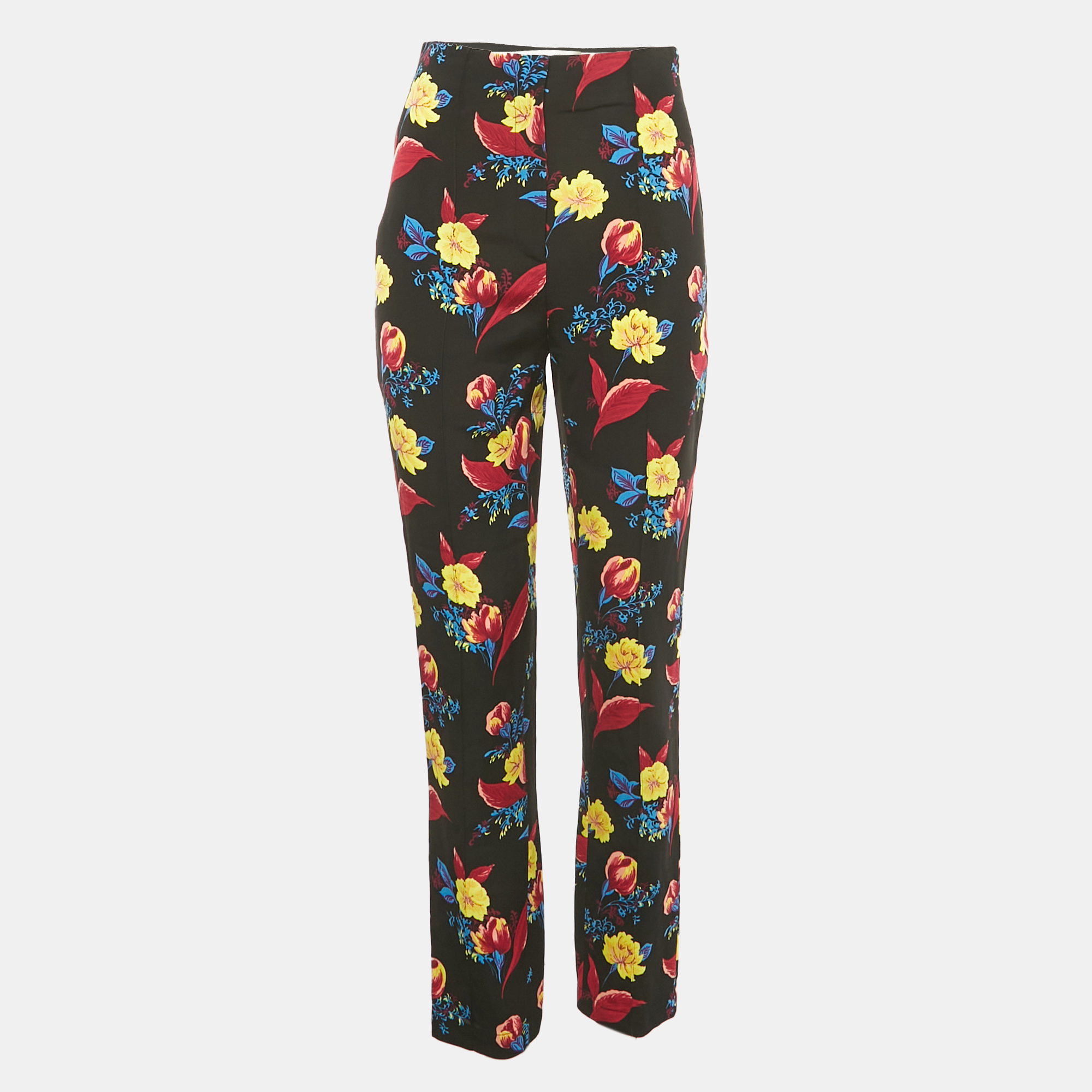 

Diane Von Furstenberg Black Floral Print Crepe Trousers S