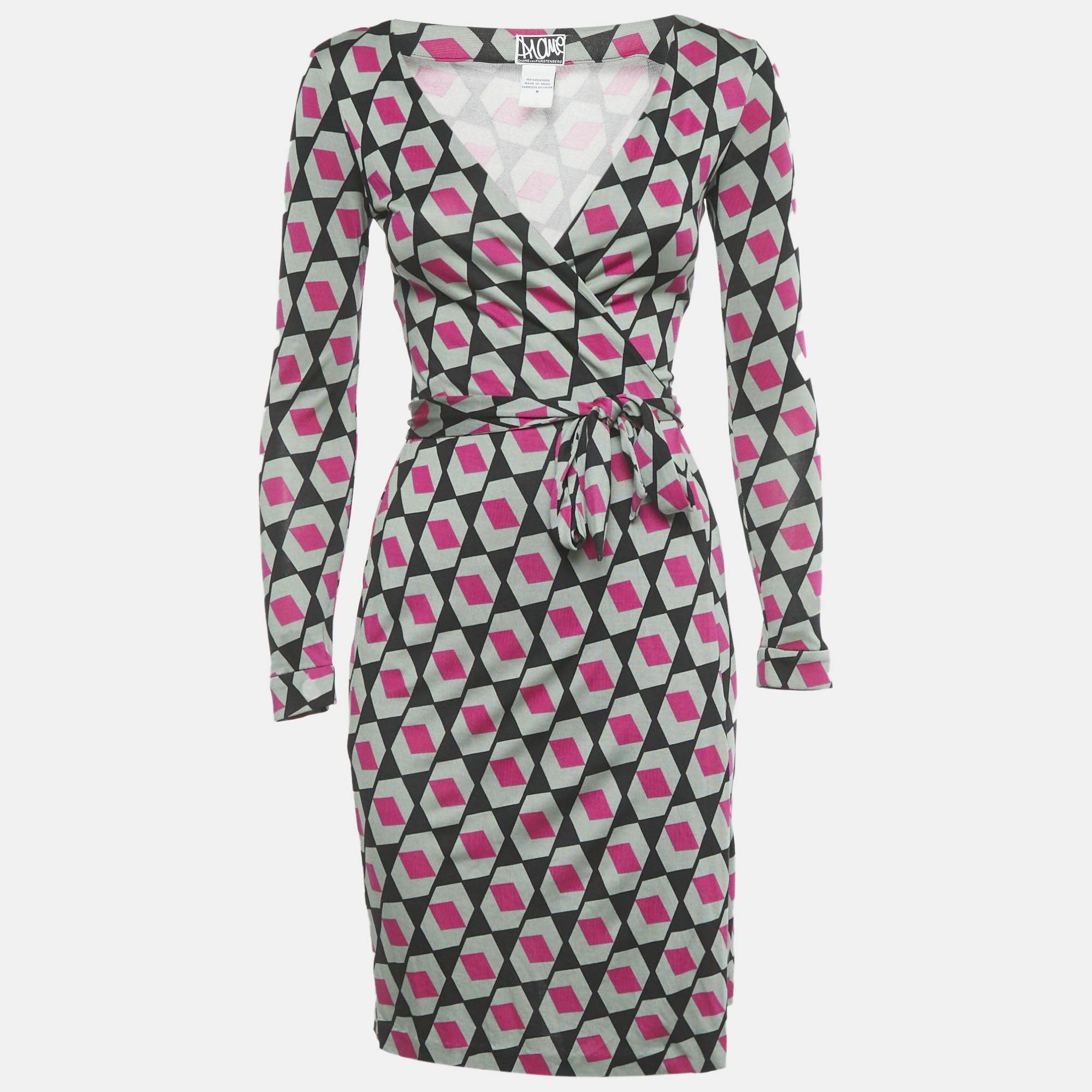 

Diane Von Furstenberg Pink/Green Jersey New Julian Wrap Dress XS