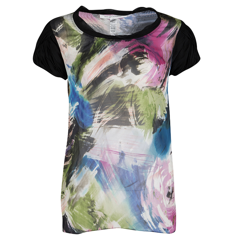 Pre Owned Diane Von Furstenberg Multicolor Printed Silk Clemence Top M