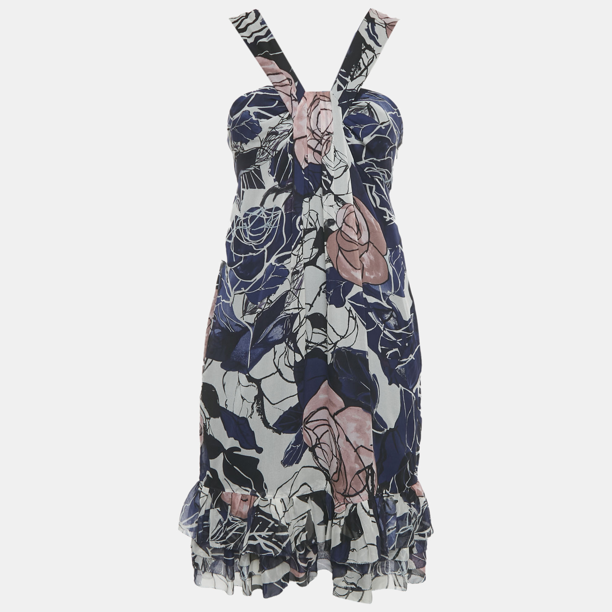 

Diane Von Furstenberg Blue Floral Print Silk Mini Dress S