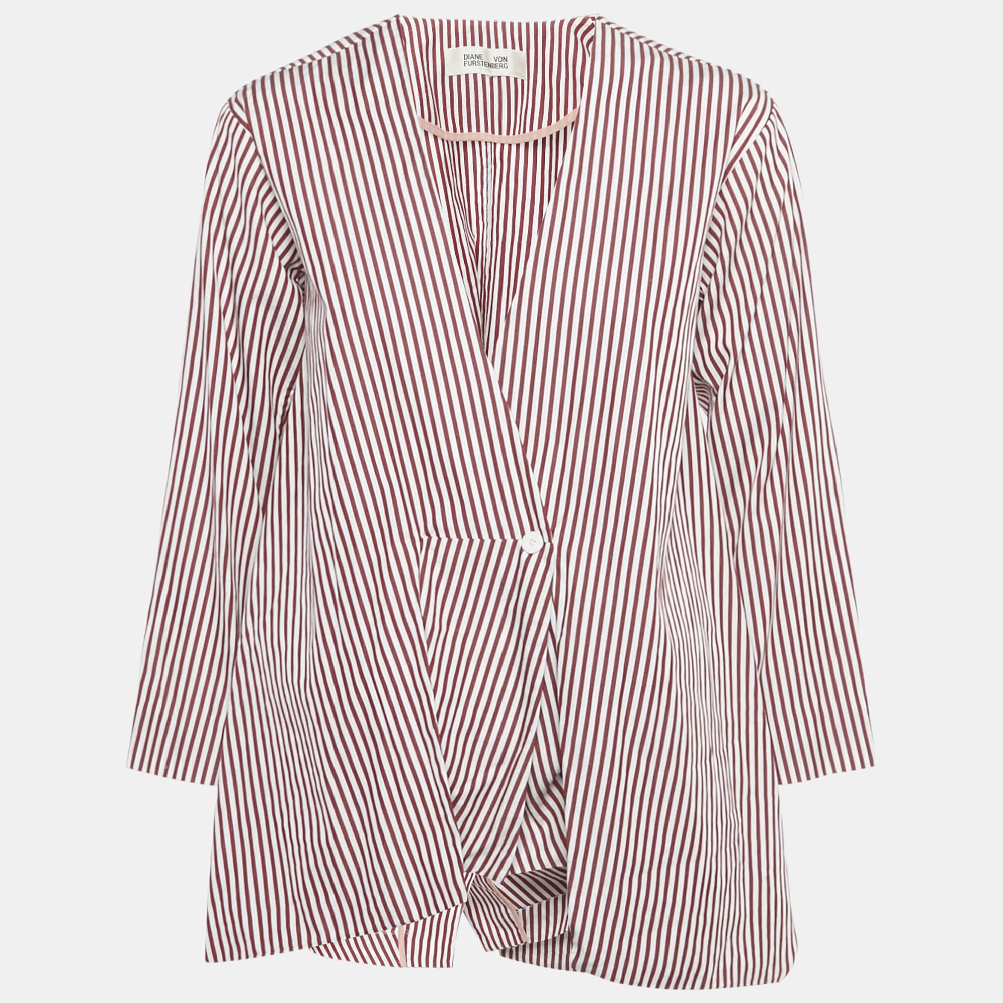 Pre-owned Diane Von Furstenberg Red/white Striped Flared Blouse M