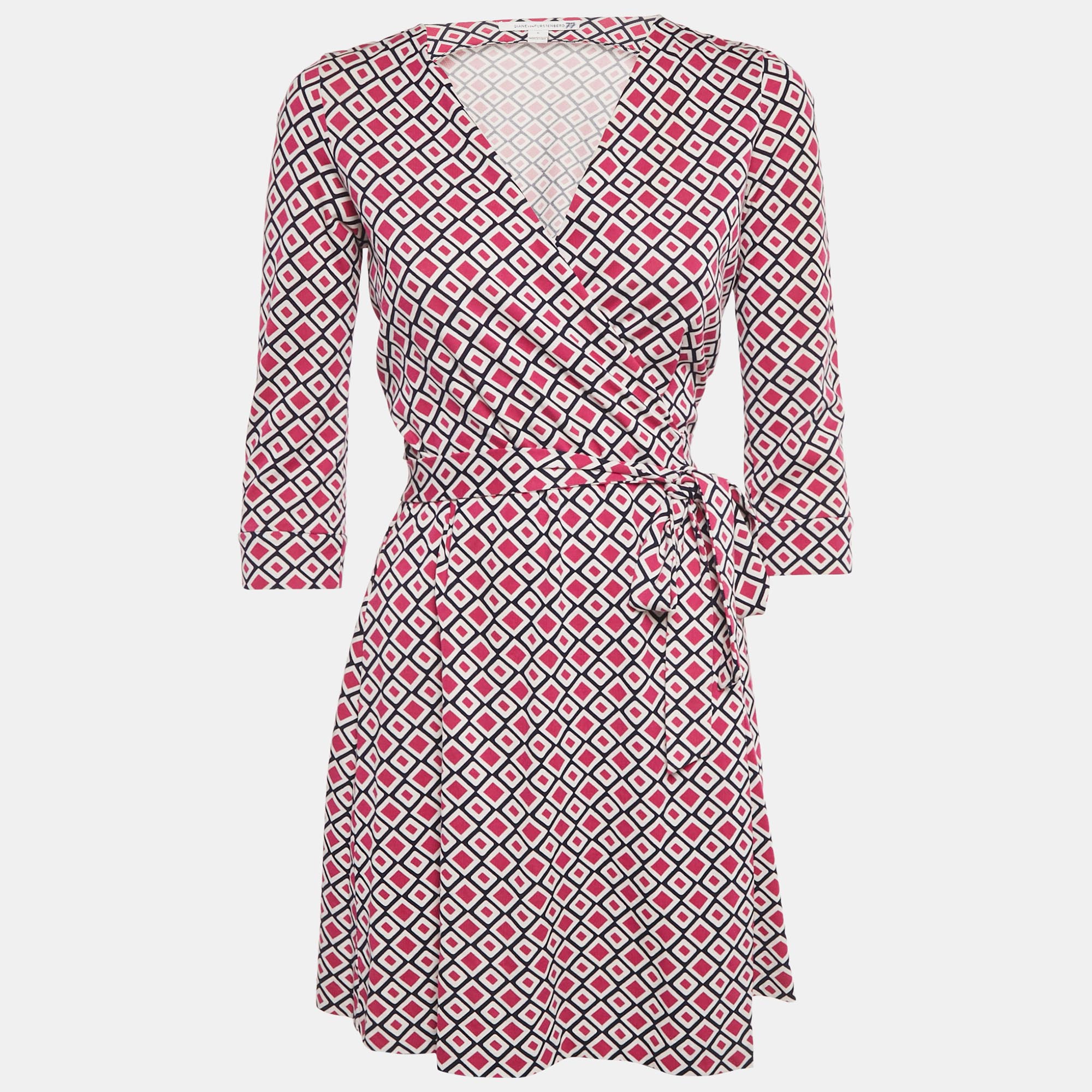 Pre-owned Diane Von Furstenberg Pink Jersey New Julian Mini Wrap Dress M