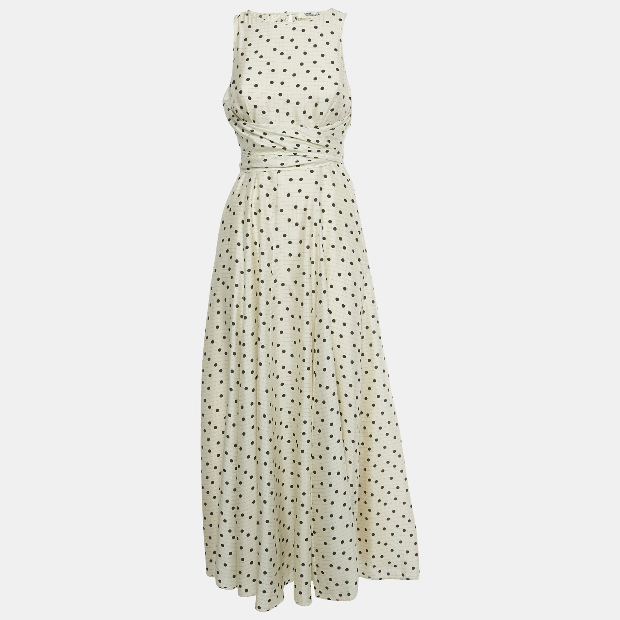 

Diane Von Furstenberg Off -White Printed Silk Front Tie Detail Maxi Dress S
