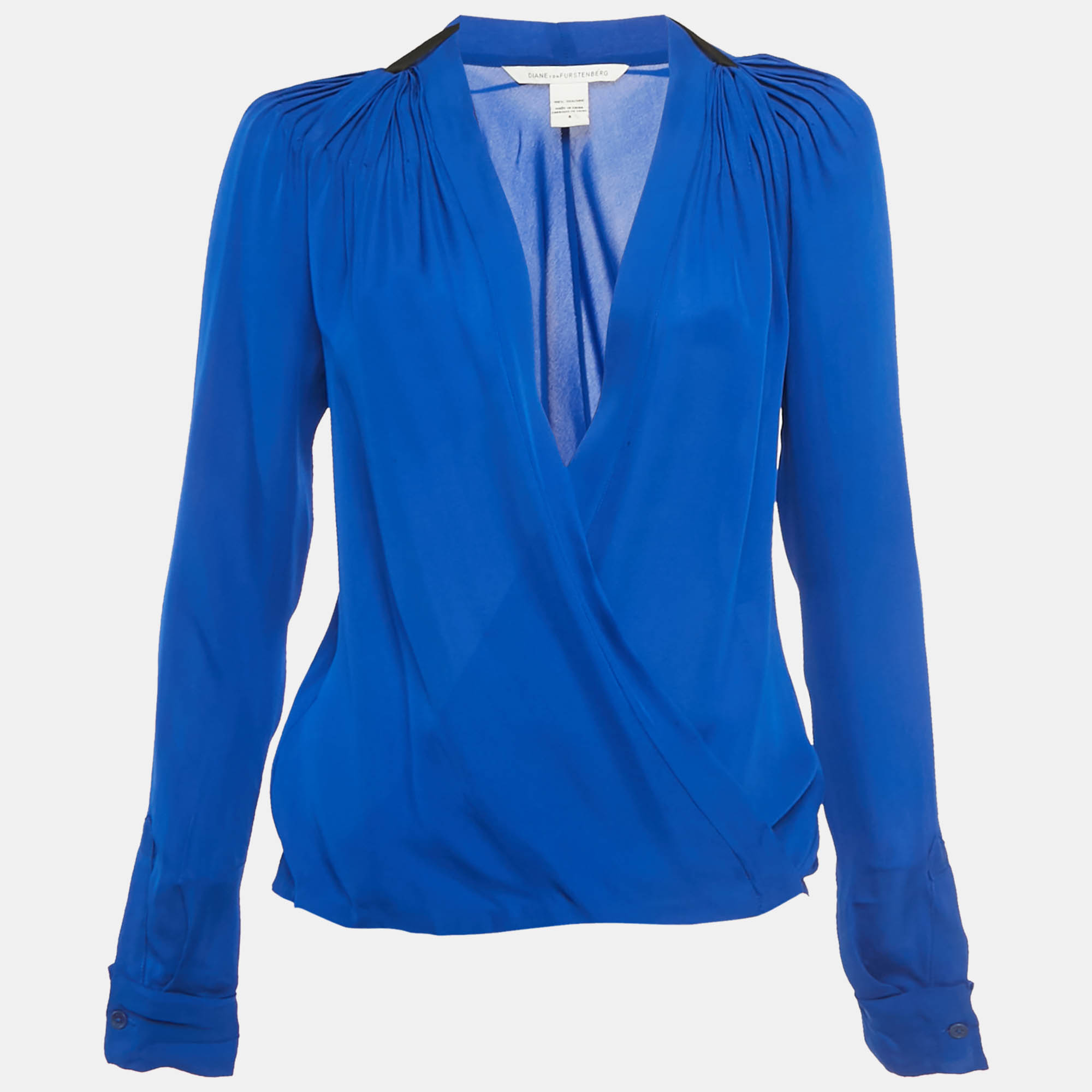 Pre-owned Diane Von Furstenberg Blue Silk Marian Solid Blouse S