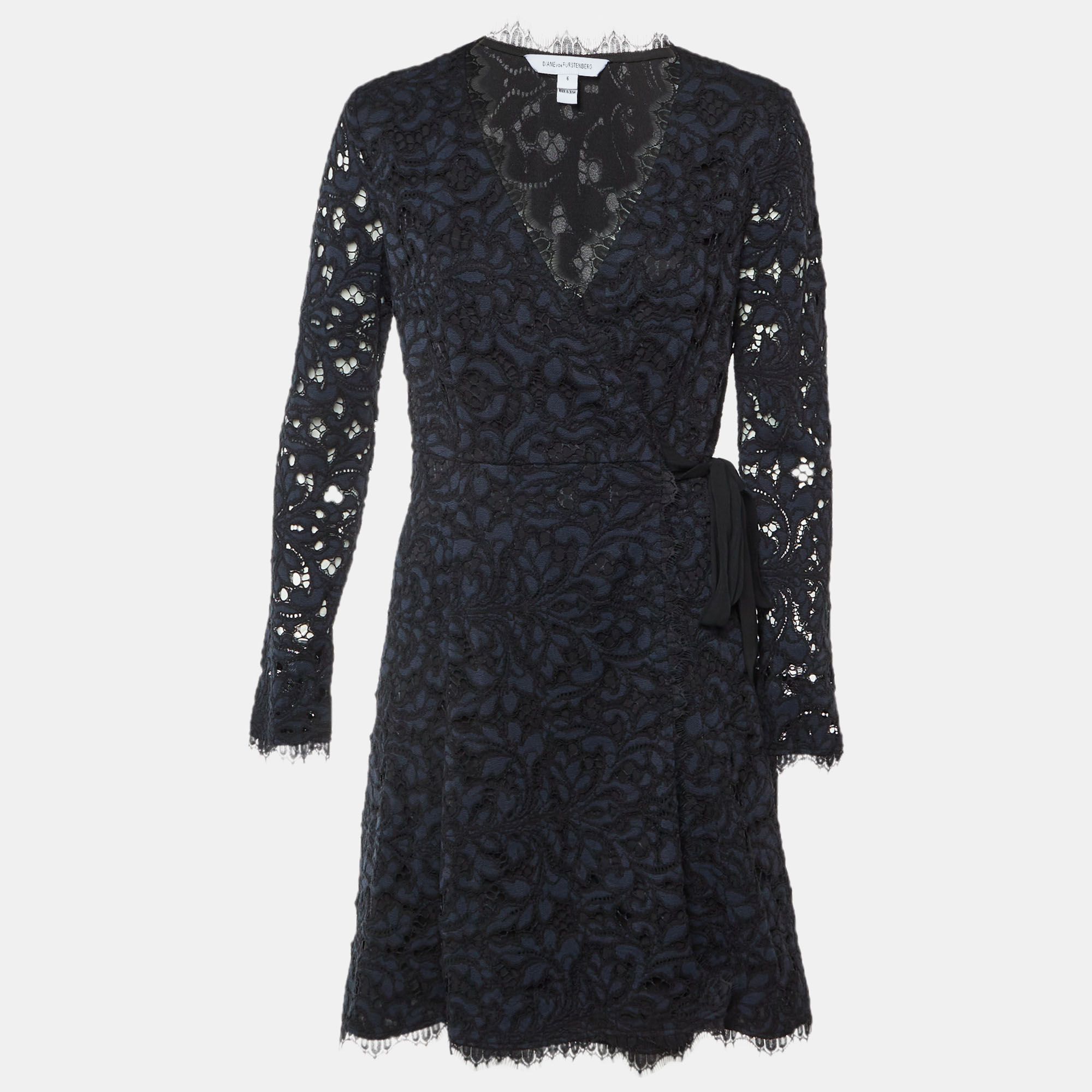 

Diane Von Furstenberg Navy Blue /Black Lace Wrap Around Shaelyn Dress M