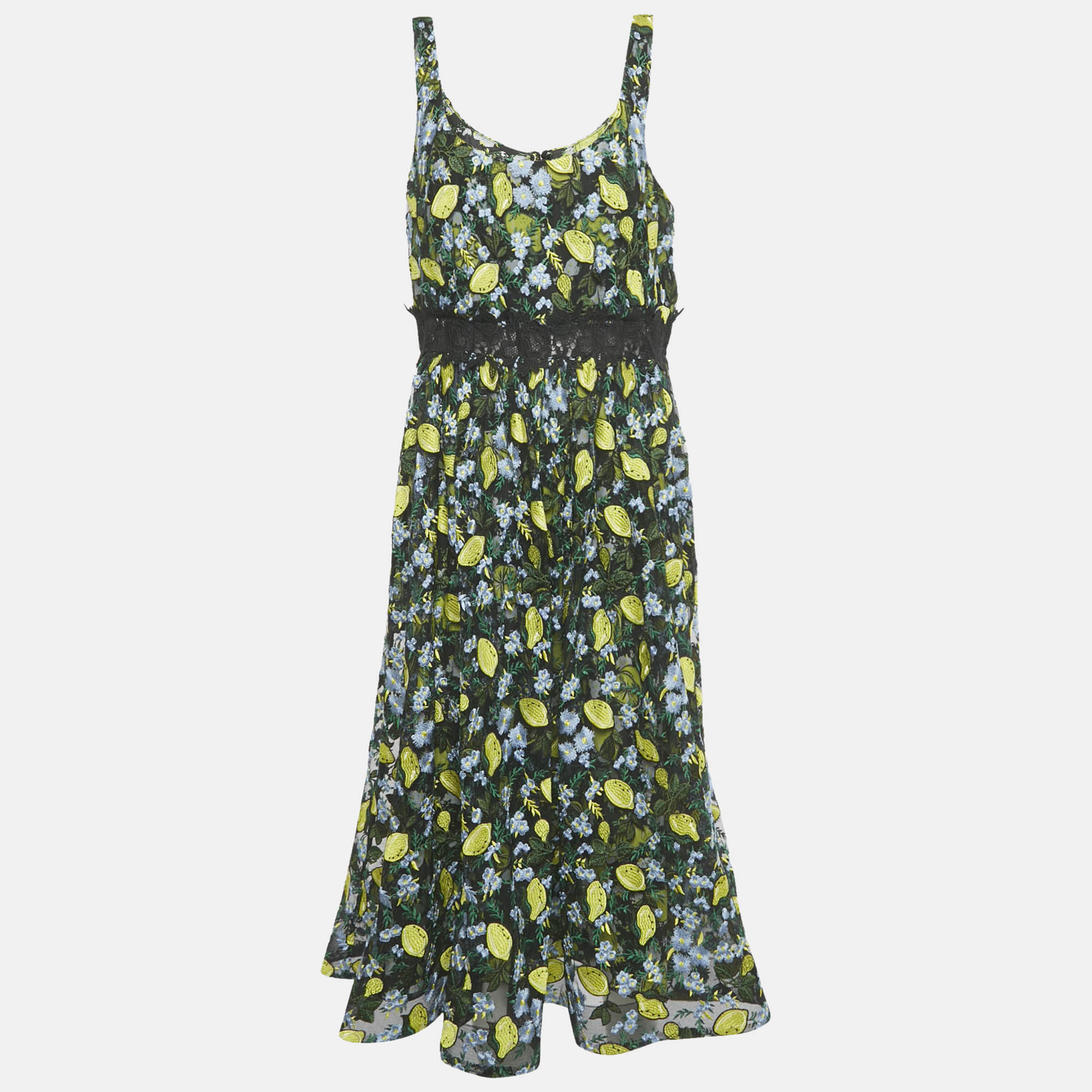 

Diane Von Furstenberg Black Embroidered Mesh Midi Dress XL