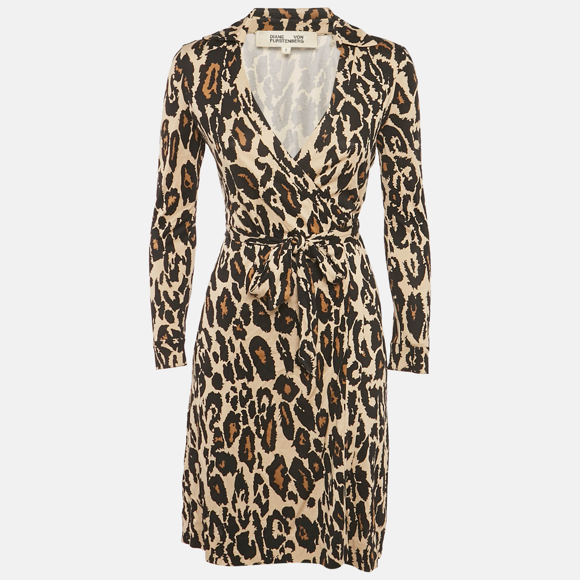 

Diane Von Furstenberg Brown Leopard Print Jersey Wrap Dress XS