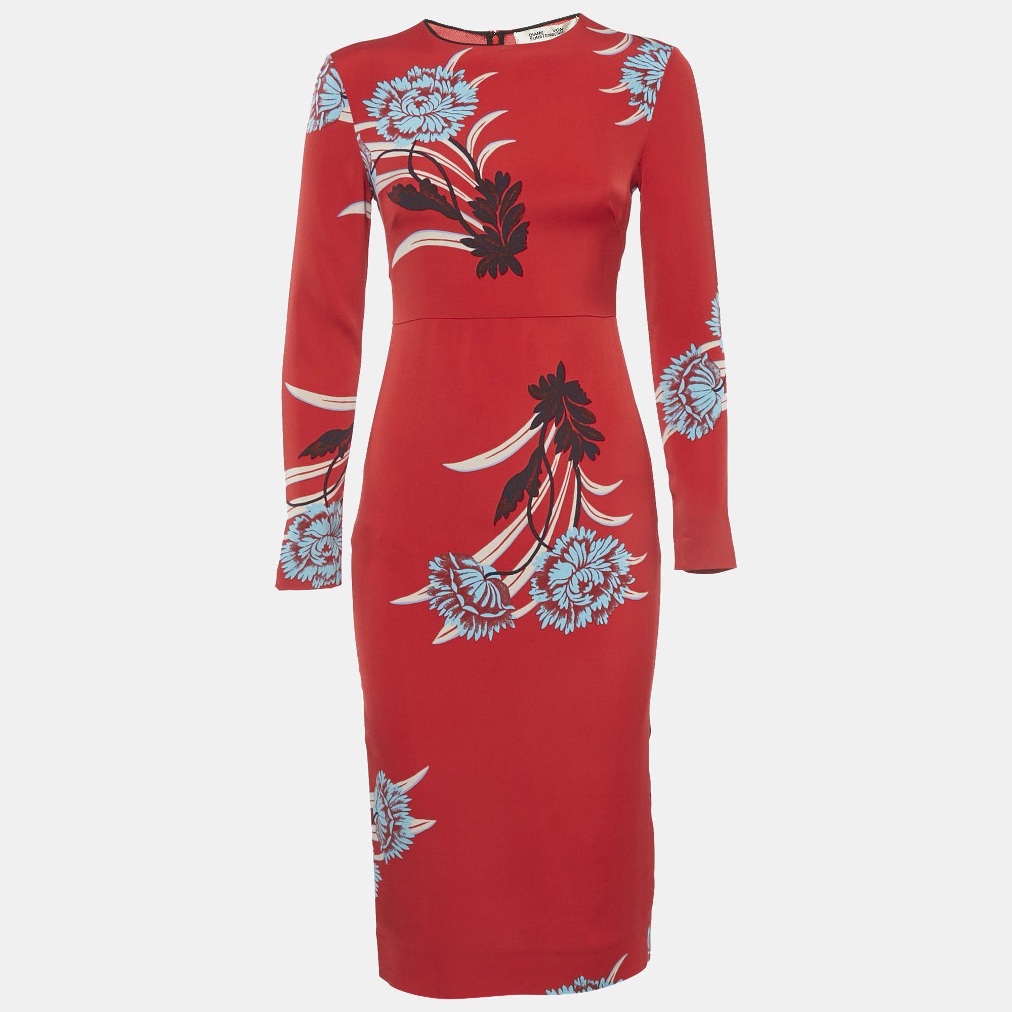 

Diane Von Furstenberg Red Floral Print Crepe Midi Dress XS