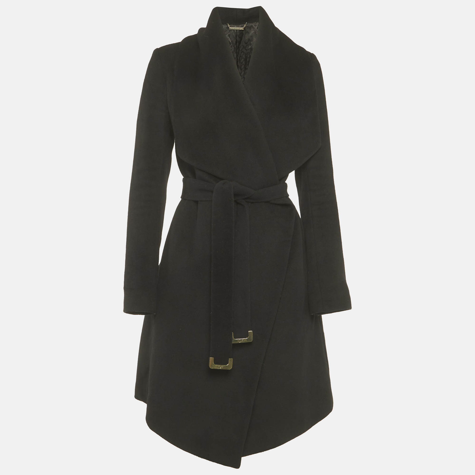 

Diane Von Furstenberg Black Wool Open Front Trench Coat S