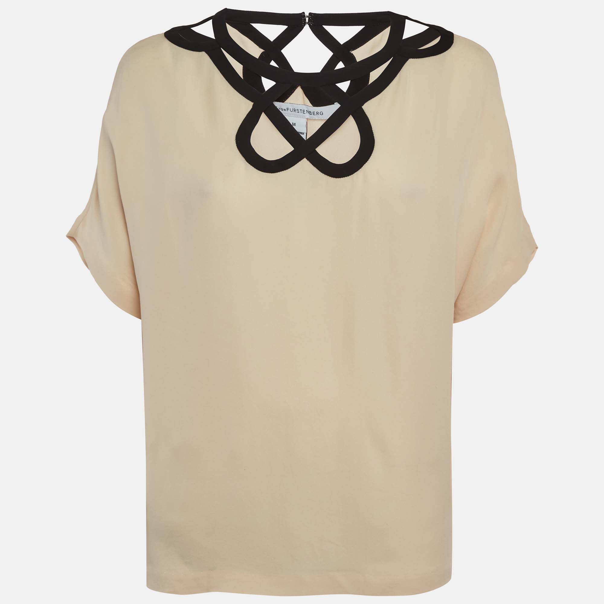 

Diane Von Furstenberg Beige Silk Cut-Out Top M