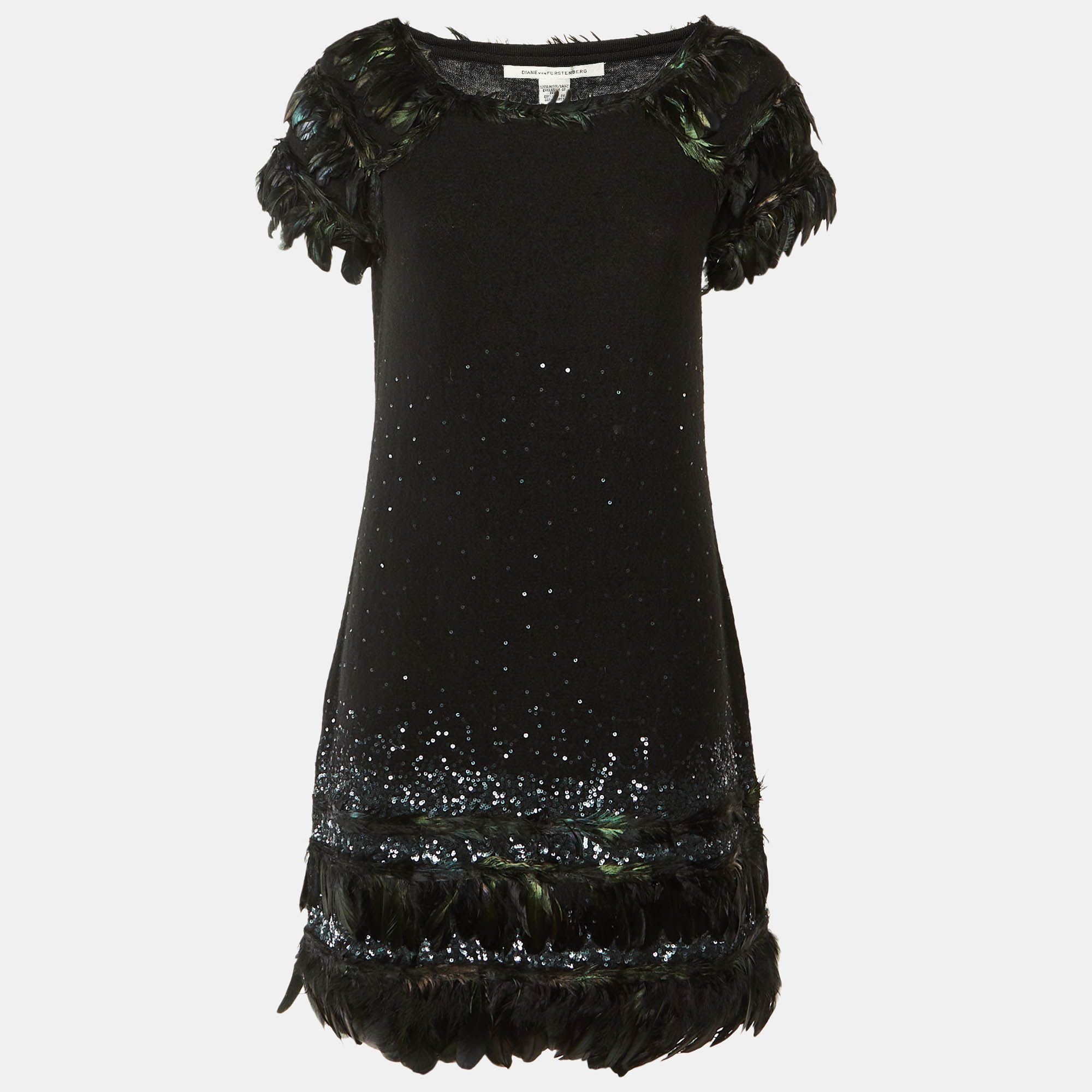 

Diane Von Furstenberg Black Wool Knit Pearly Mini Dress M