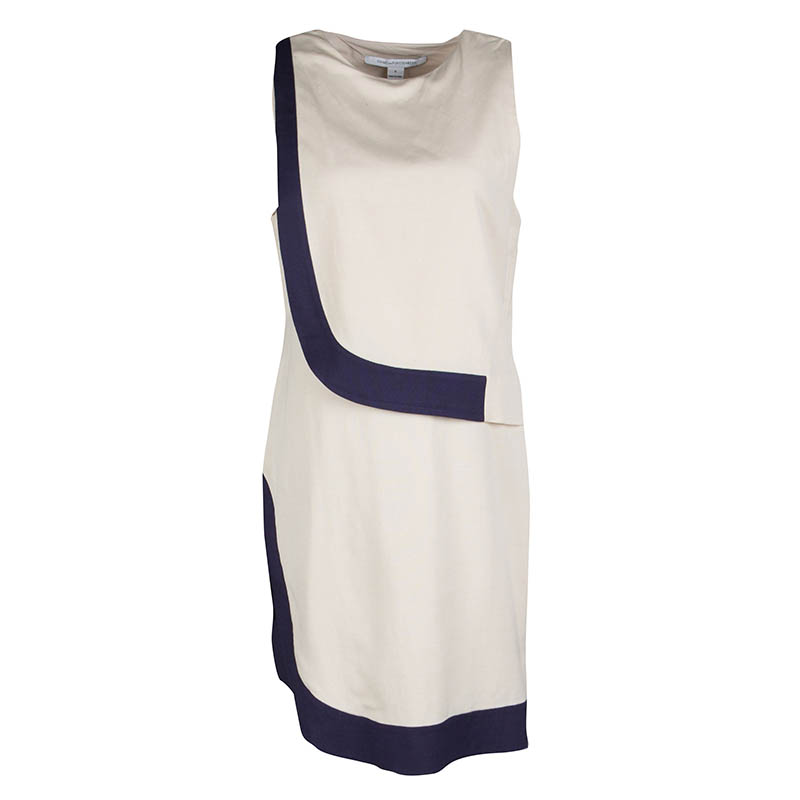 Pre Owned Diane Von Furstenberg Beige Contrast Panel Detail Robi Dress M