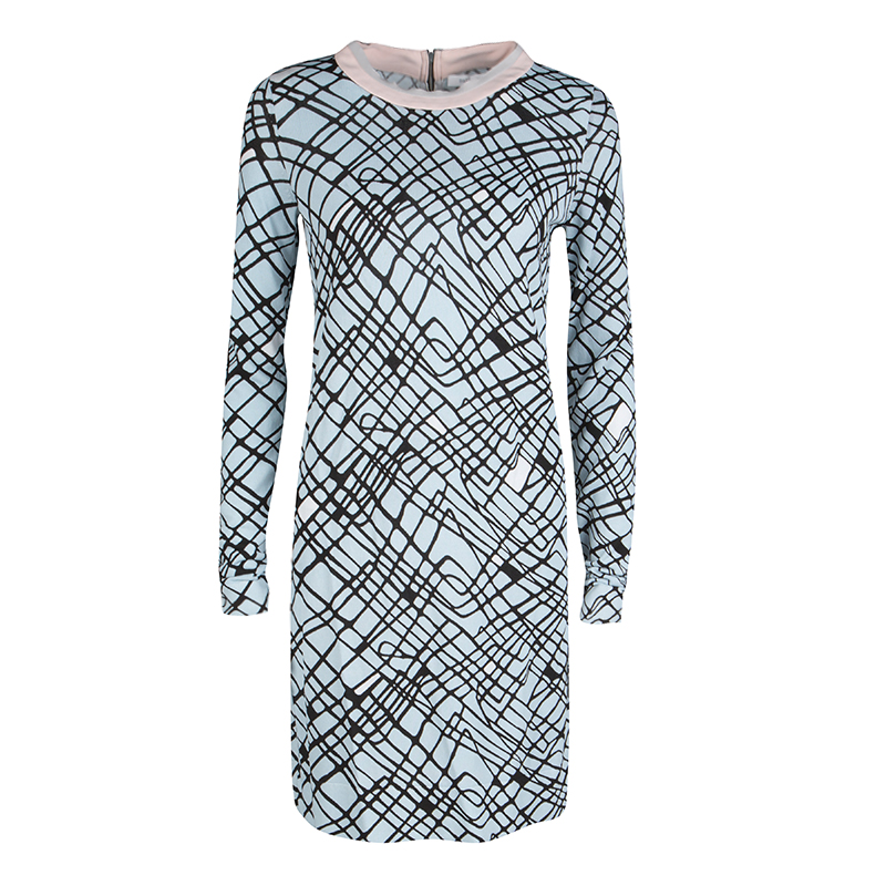 Pre Owned Diane Von Furstenberg Multicolor Raw Edged Neck Detail Jenetta Dress XS