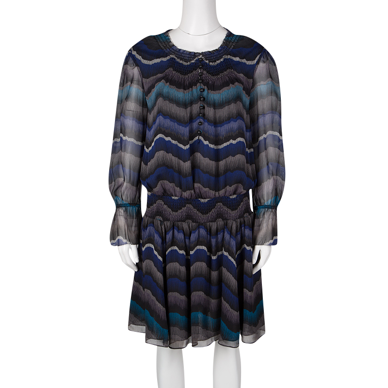 

Diane Von Furstenberg Multicolor Printed Silk Smocked Detail Kelley Dress