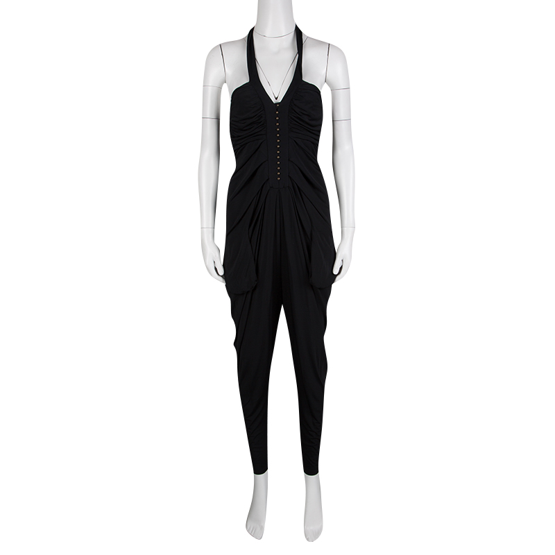 

Diane Von Furstenberg Black Draped Knit Halter Jumpsuit