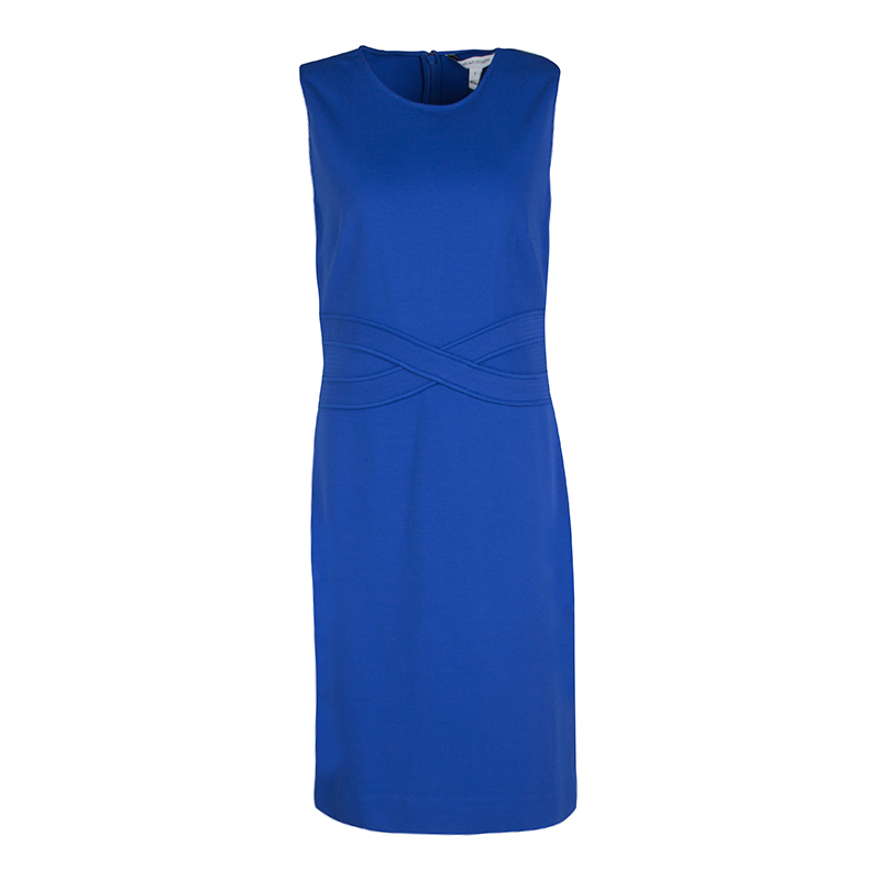 مملوكة مسبقًا Diane Von Furstenberg Blue Riviera Jersey Evita Sleeveless Shift Dress M