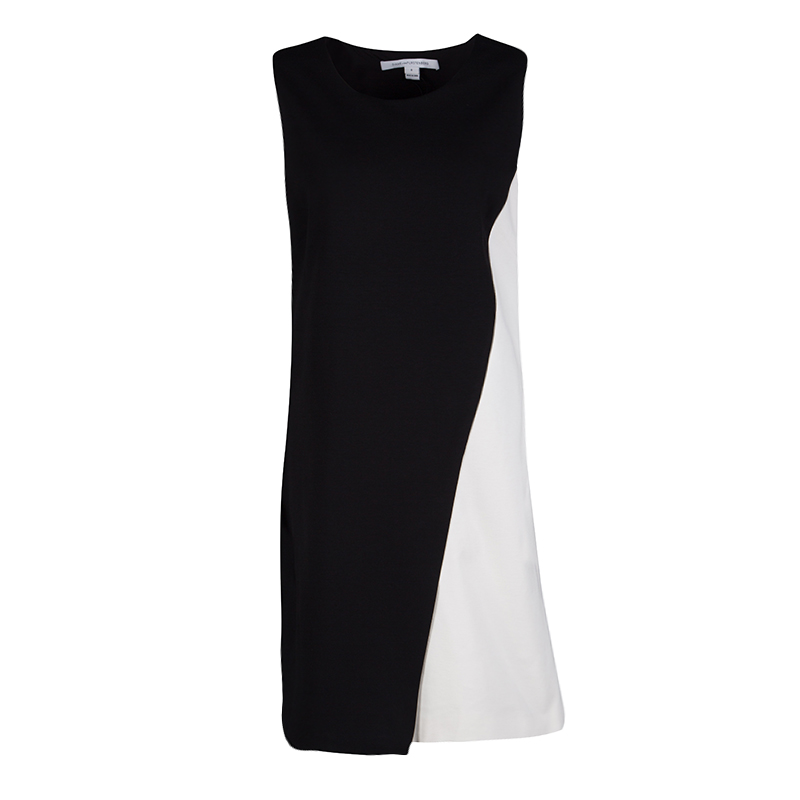 Pre Owned Diane Von Furstenberg Monochrome Colorblock Jersey Sleeveless Livvy Shift Dress M