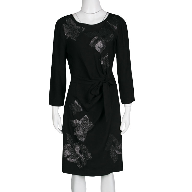 

Diane Von Furstenberg Black Embellished Crepe Zoe Faux Wrap Dress