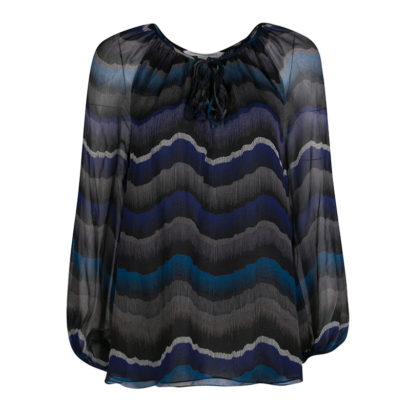 Pre Owned Diane Von Furstenberg Multicolor Printed Silk Tie Detail Saylor Blouse M