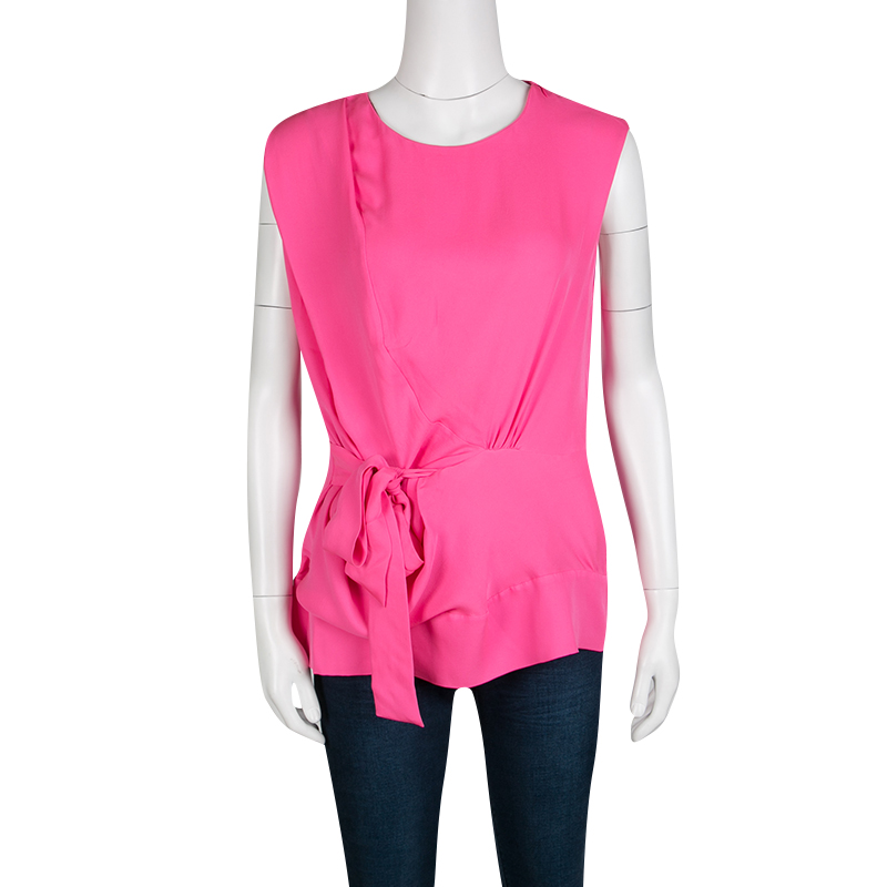 

Diane Von Furstenberg Pink Silk Tie Detail Grandie Blouse