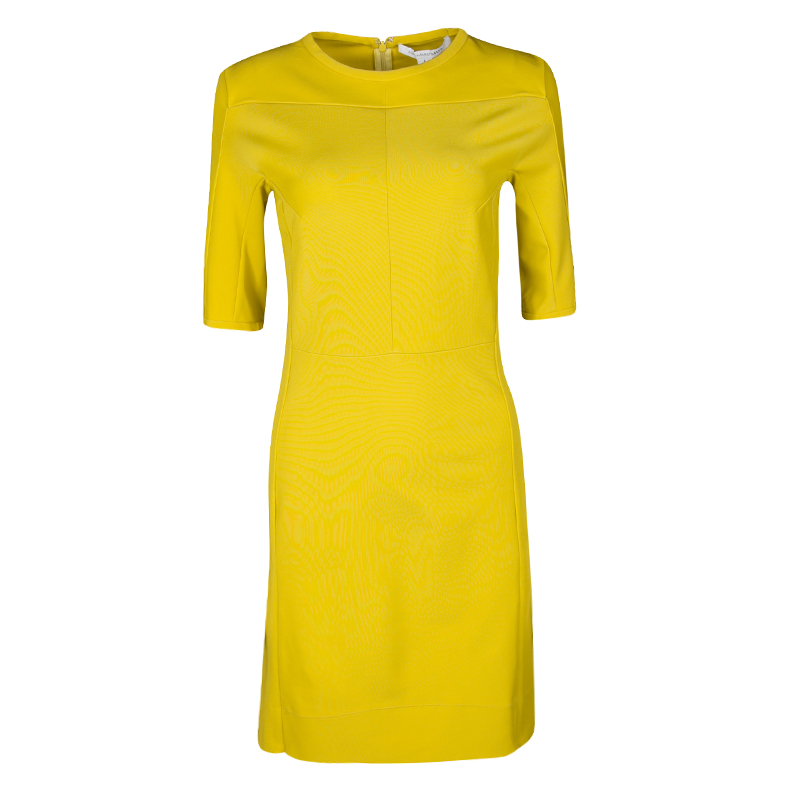 Pre Owned Diane Von Furstenberg Acid Yellow Oka Sheath Dress M