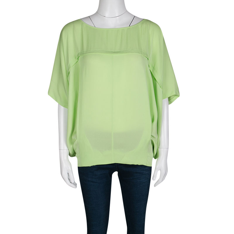 

Diane Von Furstenberg Acid Green Silk Oversized Landy Blouse