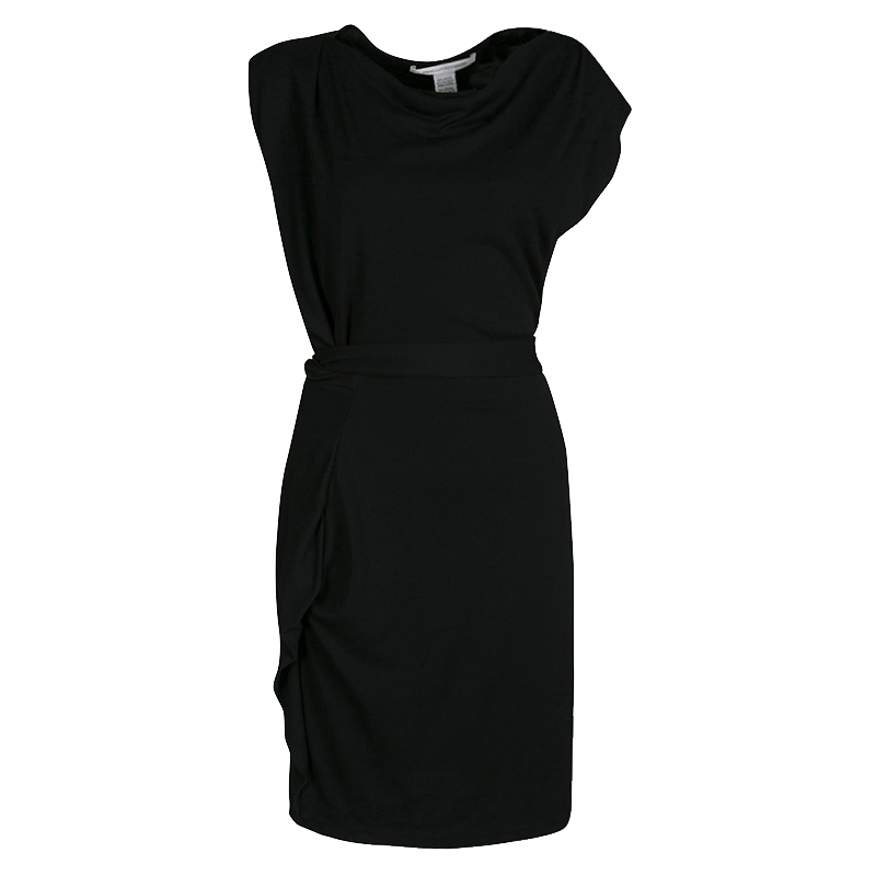 Pre Owned Diane Von Furstenberg Black Cowl Neck Waist Tie Detail Phiala Dress M