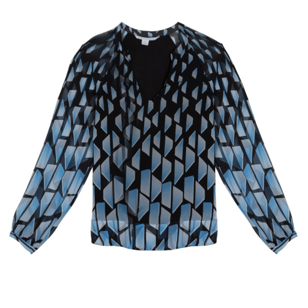 Pre Owned Diane von Furstenberg Maiko Geometric Print Top L