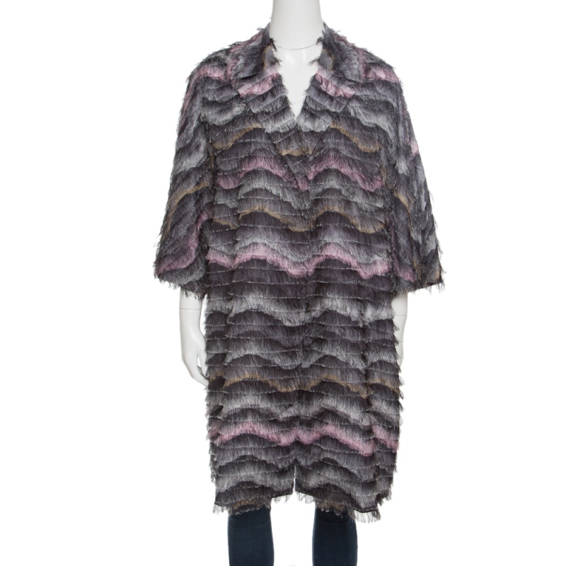 Pre Owned Diane Von Furstenberg Encore Wild Rose Fringed Floretta Coat M