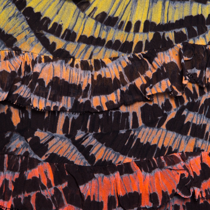 Pre-owned Diane Von Furstenberg Multicolor Printed Silk Ruffled Tiered Pitonesa Top M