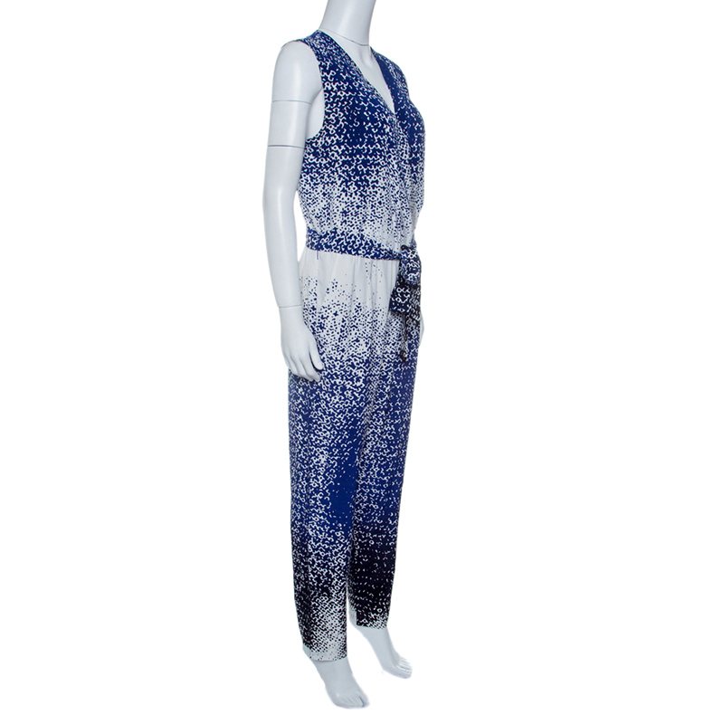 

Diane Von Furstenberg Multicolor Printed Silk Belted Kawena Jumpsuit
