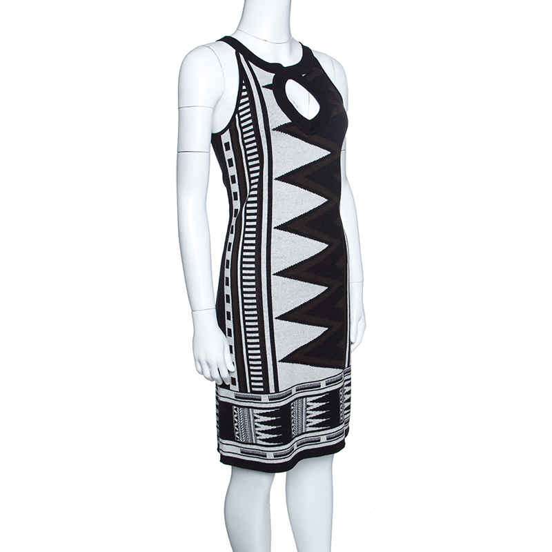 

Diane Von Furstenberg Monochrome Aztec Patterned Knit Sleeveless Dress, Black