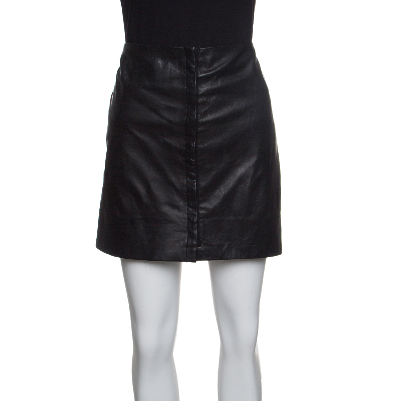 Pre Owned Diane Von Furstenberg Black Leather Mini Skirt M