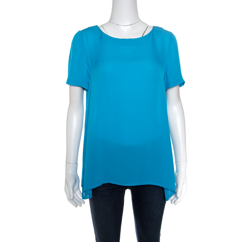 Diane Von Furstenberg Capri Blue Silk Short Sleeve Maggy Top S