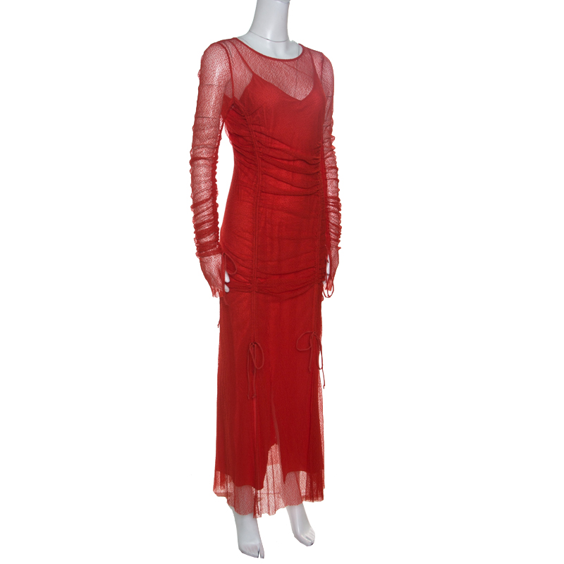 

Diane Von Furstenberg Red Ruched Mesh Dress