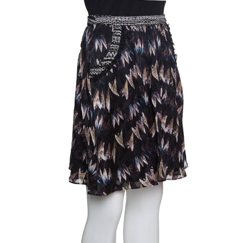 

Diane Von Furstenburg Black Printed Silk Jacquard Gathered Marisa Skirt