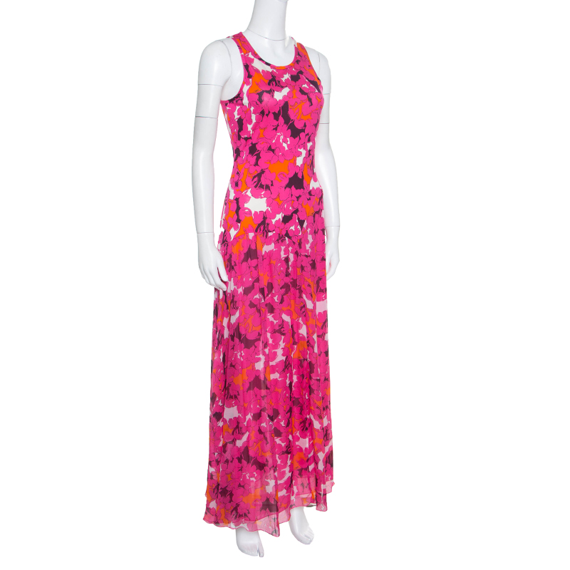 

Diane Von Furstenberg Pink Silk Eden Garden Printed Davina Maxi Dress