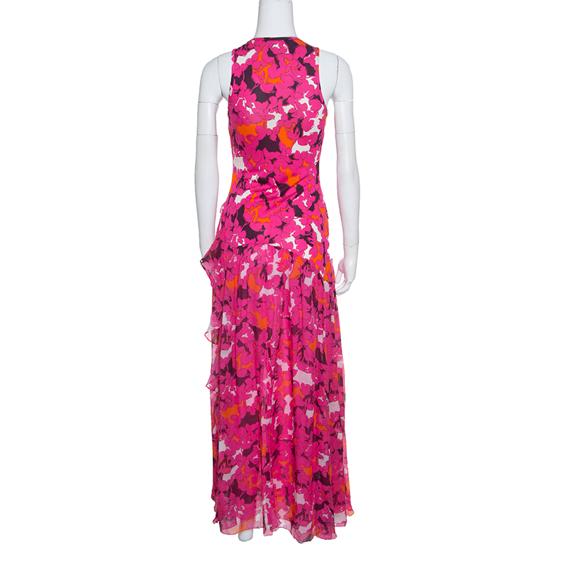 Diane Von Furstenberg Pink Silk Eden Garden Printed Davina Maxi Dress S