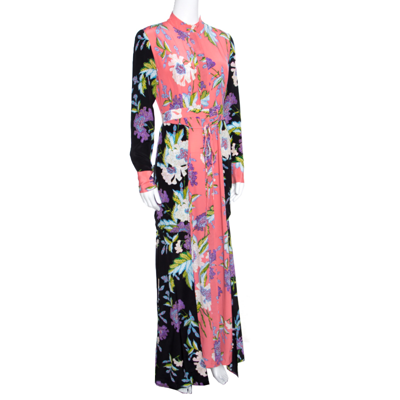 

Diane Von Furstenberg Multicolor Floral Printed Silk Long Sleeve Maxi Shirt Dress