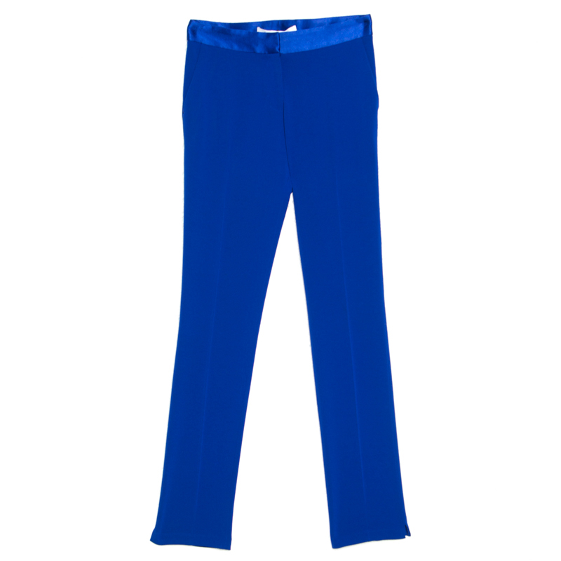 

Diane Von Furstenberg Cobalt Blue Textured Crepe Genesis Long Pants XS