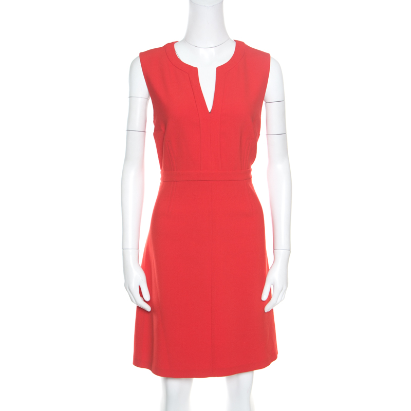 Pre Owned Diane Von Furstenberg Red Jersey Sleeveless Fleur Sheath Dress M