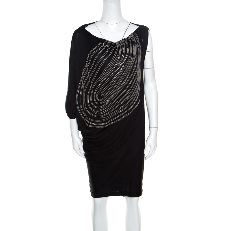 Pre Owned Diane Von Furstenberg Black Asymmetric Sleeve Wilma Joon Dress XS