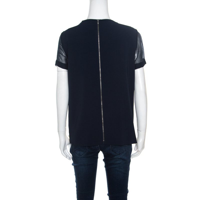 Diane Von Furstenberg Ecru And Navy Silk Rounded Crystal Embellished Gidget Top M In Multicolor