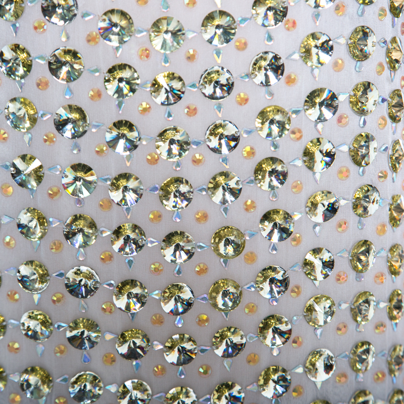 Diane Von Furstenberg Ecru And Navy Silk Rounded Crystal Embellished Gidget Top M In Multicolor