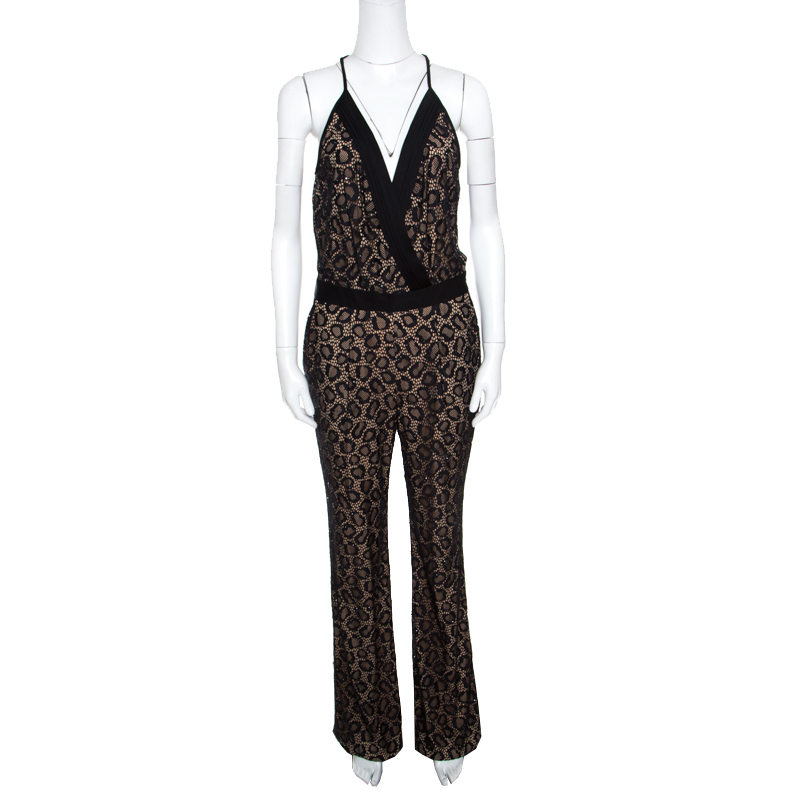 Pre Owned Diane Von Furstenberg Black Embellished Lace Zadie Jumpsuit S
