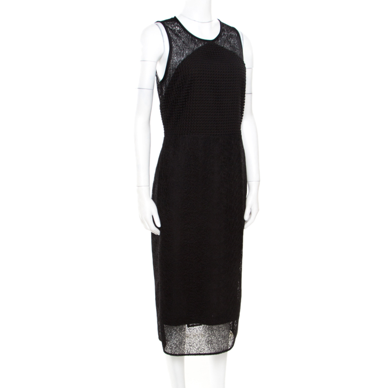 

Diane Von Furstenberg Black Twig and Basketweave Lace Paneled Sleeveless Midi Dress
